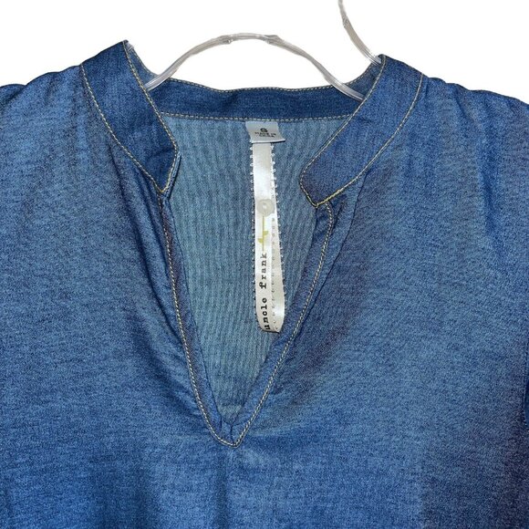 Anthropologie Uncle Frank Blue Denim Embroidered BOHO Split Neck Peasant Top SM - Picture 7 of 13